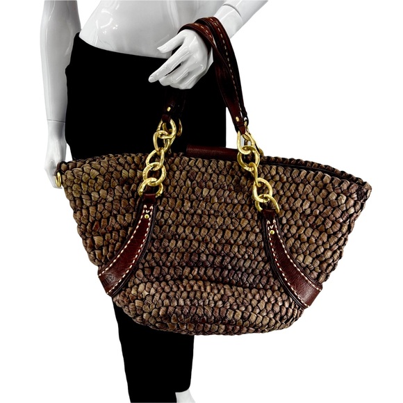 Juicy Couture Tote Bag Corn Husk Goat Leather Lined Beach Summer Vacation Big - Picture 2 of 7